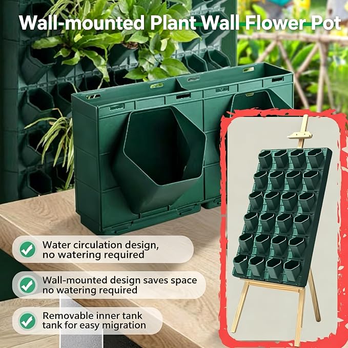 Vertical Wall Planter for Indoor Plants, Living Wall Planter System with 4 Stackable Pots, Wall Mounted Hanging Planter, Ventilation Design for Herbs, Succulents, Flowers,(4Pots)