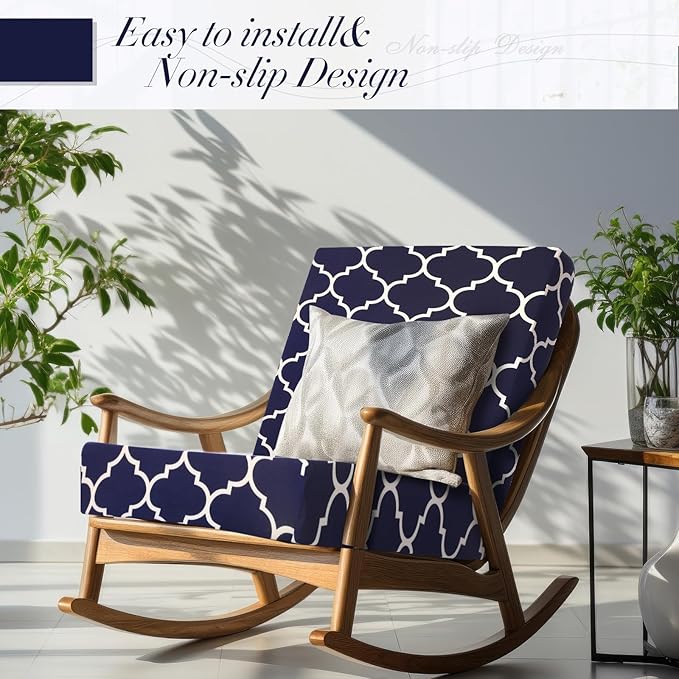 Newwiee 8 Pcs Stretch Patio Outdoor Cushion Covers Waterproof Replacement Sofa Couch Covers for 4 Backrests and 4 Cushions Washable Lawn Garden Seat Furniture Protector(Navy Blue)