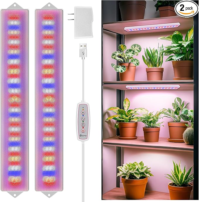LED Grow Light Strip, 20W Full Spectrum Plant Lights With Red Blue White LEDs, 210 LEDs Grow Light Strips for Indoor Plants with 4/8/12/16H Auto Timer,3 Switch Modes, 5 Dimming Levels,2 Pack.