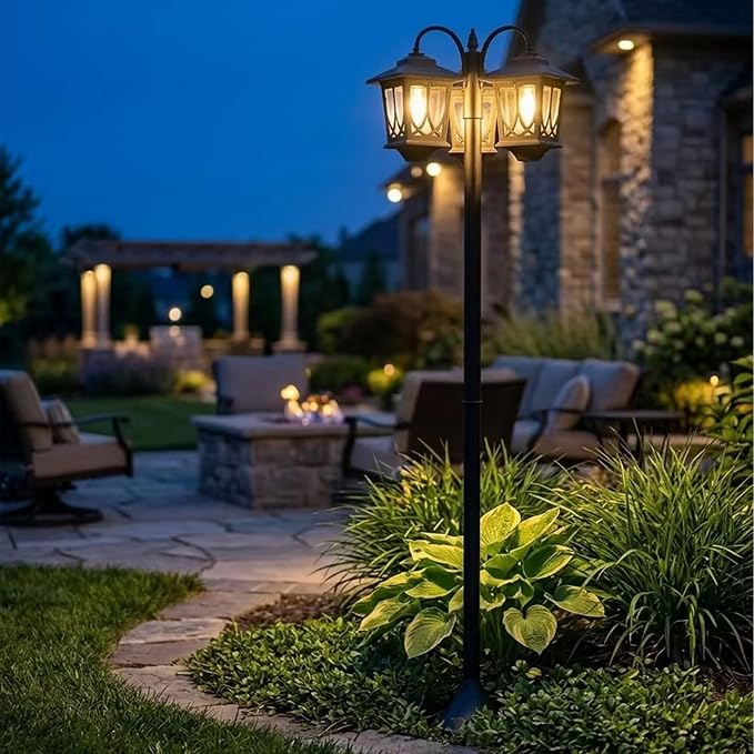 PEATOP 73” Solar Lamp Post Light Outdoor, 3-Head Aluminum Solar Post Light for Yard, Garden, Lawn, Pathway, 90Lm Dusk to Dawn Waterproof Solar Floor Lamp with Replaceable Bulbs, Warm White