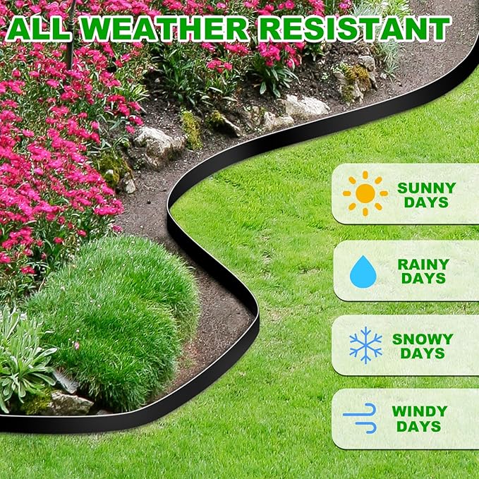 JERIA 4 Inch Tall 33 FT Garden Edging Kit with 45pcs Spikes, Plastic Edging for Landscaping