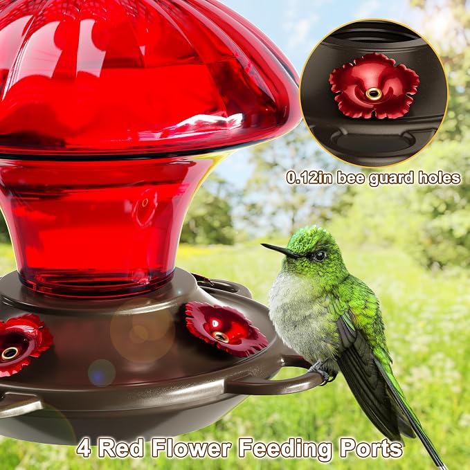 Auslar Pomegranate Shape & Mushroom Shape Hummingbird Feeders for Outdoors Hanging Ant and Bee Proof