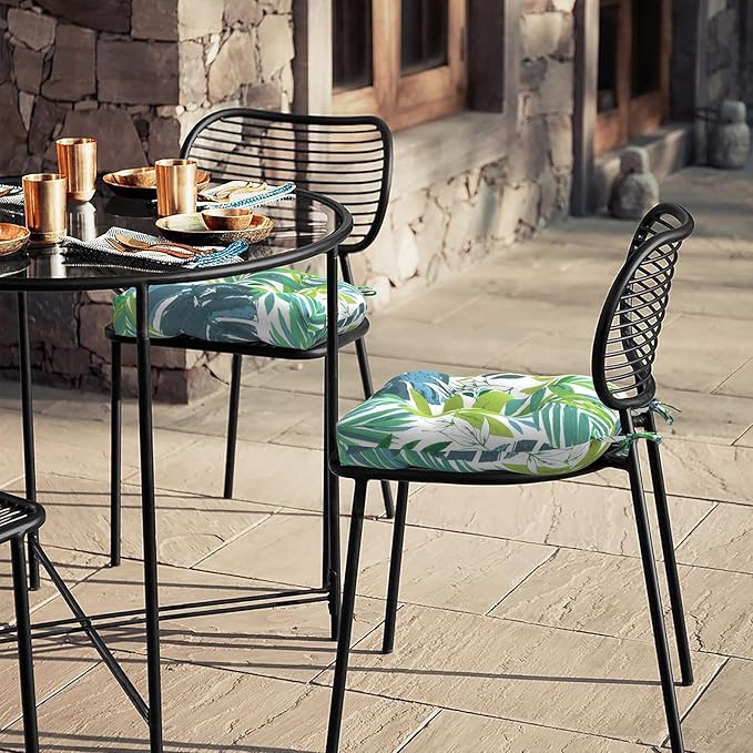 LVTXIII Outdoor Seat Cushions Seasonal Tufted Chair Cushions, Patio Chair Pads for Dining Chairs, Armchairs and Garden Furniture Decoration (Round Back, 19”x19”x4”, Islamorada Blue Green, 2 Pack)