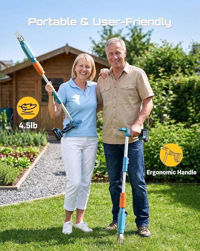 2026 Upgraded Electric Weed Puller Tool, 20V Battery Powered Stand Up Weeder with 2x2.0Ah, Adjustable Handle, 3-Claw Steel Head, Crabgrass Puller for Garden, Great Gift for Mom Dad Grandma Grandpa