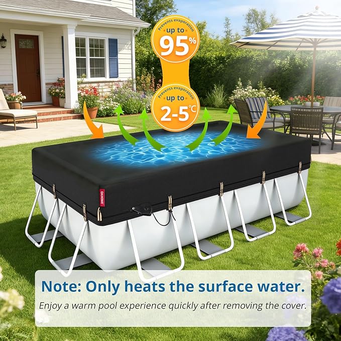 QH.Home 9x18ft Rectangular Pool Cover,[Ultimate Windproof & Tear-Resistant Fabric],Snug Fit with Patented Ratchet & Weight Rings,Solar Pool Cover for Above Ground Pools, Blocks Leaves &Waterproof