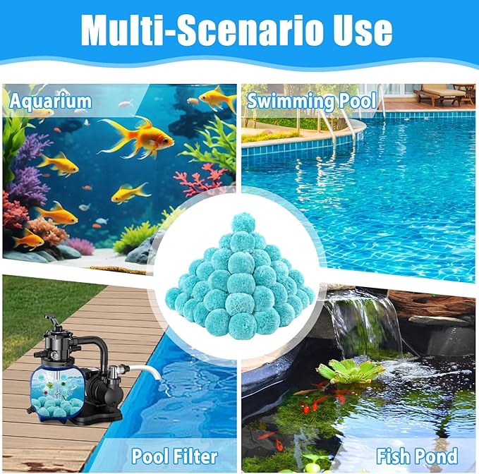 MJZ Pool Filter Balls for Sand Filter, 3.1 Lbs Reusable Sand Filter Balls for Swimming Pools, Efficient Eco-Friendly Polysphere Pool Filtration Balls, Pool Filter Balls Media for Sand Pump(Cyan)