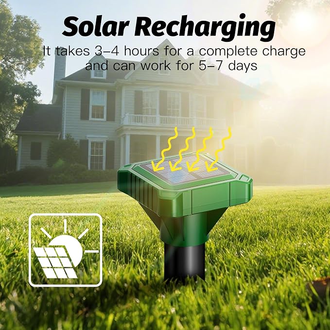 Solar Powered Mole Repeller Gopher Deterrent Outdoor Groundhog Repellent Ultrasonic Snake Armadillo Repeller Waterproof Effective for Yard Lawn Garden (8, Jade)