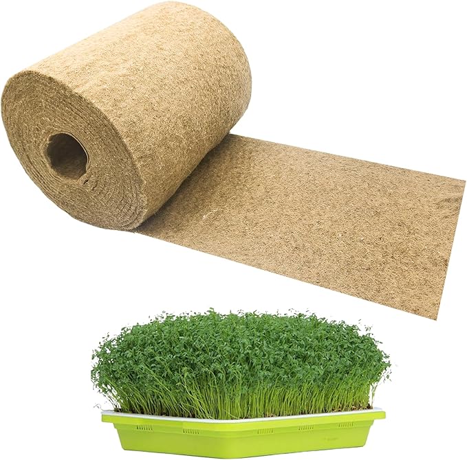10" X 197"Microgreen Grow Mat, Hydroponic Grow Pads Natural Fiber Grow Mats, Microgreens Growing Kit, Indoor Organic Production for Wheatgrass Sprouts Starter Tray