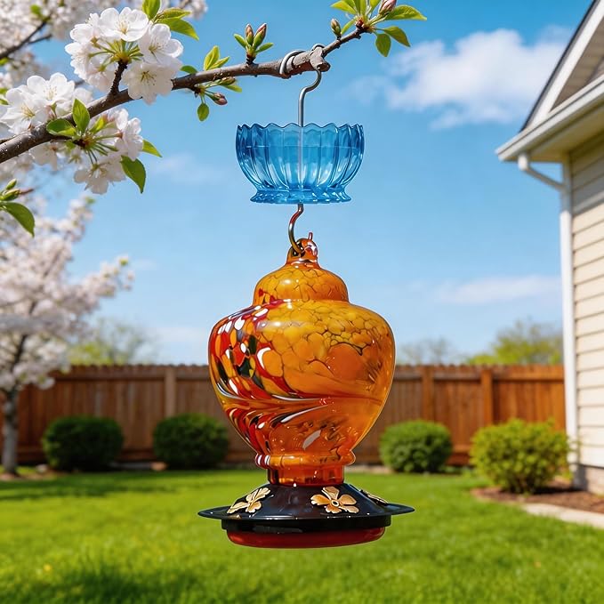 Ant Moat for Hummingbird Feeder - 9 OZ Extra Large Capacity Insect Guard - Daisy (Blue)