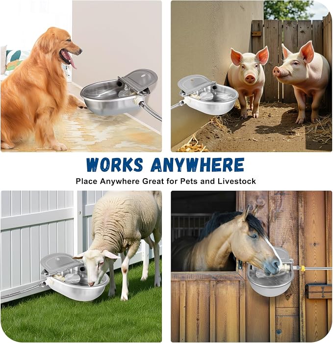 Automatic Water Dispenser for Dogs, Auto Dog Waterer for Outdoor, Stainless Steel Water Bowl Dispenser for Livestock, Chicken Water System, Self Filling Dog Water Bowl Fit 3/4'' GHT Faucet