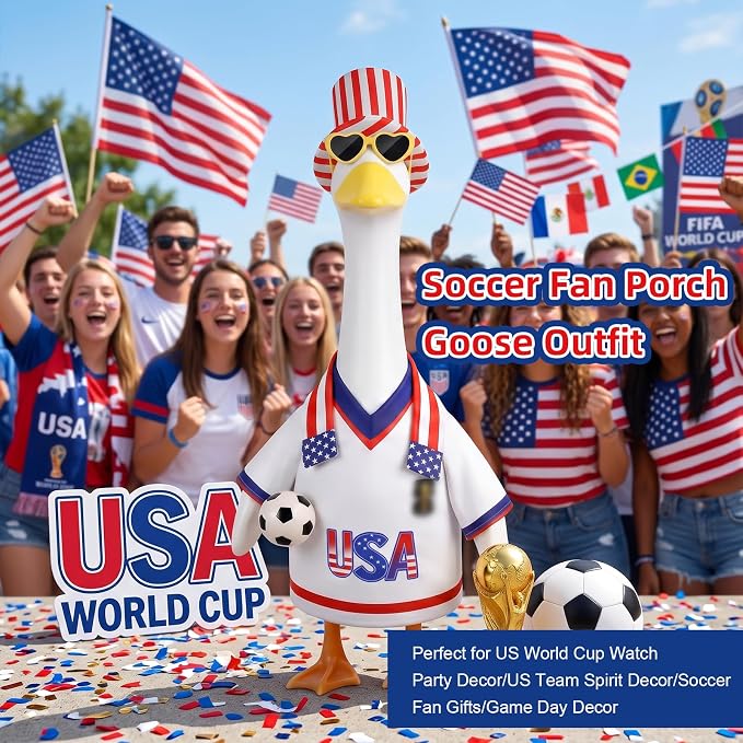 Porch Goose Outfits Clothes for World Cup Decorations, 4th of July Decorations, Patriotic Decor Outdoor, USA Soccer Fan Gifts, 250 Anniversary USA Merchandise 23 inch Porch Goose Costume for Patio
