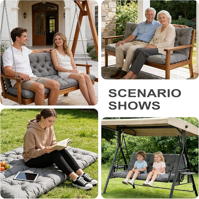 Porch Swing Cushions,Outdoor Cushions 3 Seater Replacement with Backrest, Waterproof Thickened Bench Cushion with Ties for Porch, Patio,Outdoor, Backyard and Garden (Light Gray 47 * 40 in)