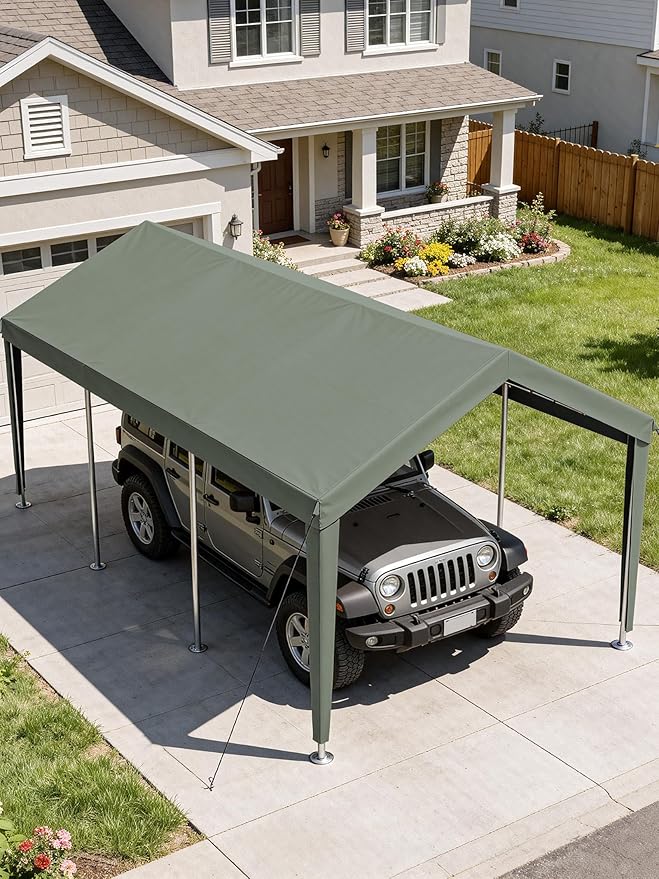 12 x 20 Ft Carport Replacement Cover, Heavy Duty Outdoor Car Tarp Canopy, Waterproof & UV Protected Tear Oxford Tarp with Ball Bungees (Frame is Not Included)