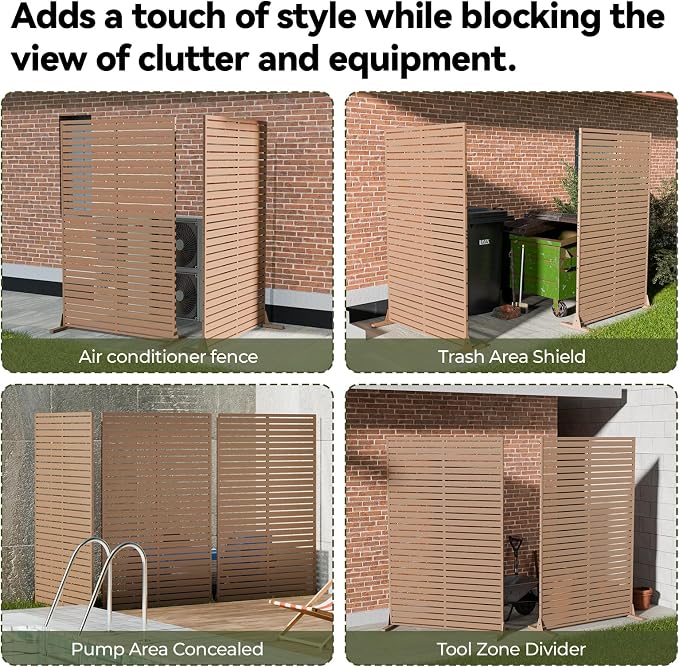 Privacy Screen Outdoor Freestanding Fence Panel with 6 Panel, 72" H×47" W HDPE Decorative Screen Panel with Stand, Air Conditioner Fence, Privacy Panels for Patio, Balcony, Garden, Backyard