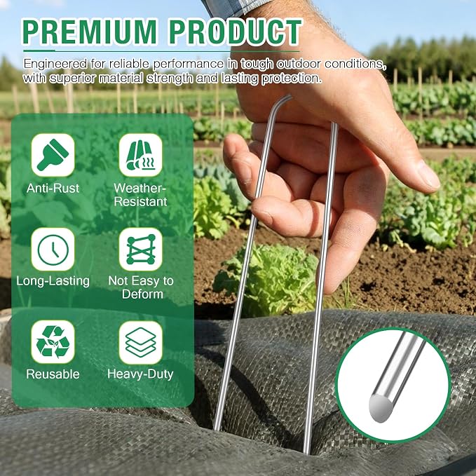 8 Gauge Landscape Staples, FUIJOL 8 Inch Heavy Duty U-Shaped Landscape Stakes, 100 Pack Galvanized Garden Staples for Weed Barrier Stakes, Ground Cover, Irrigation Tubing, Fence (100)