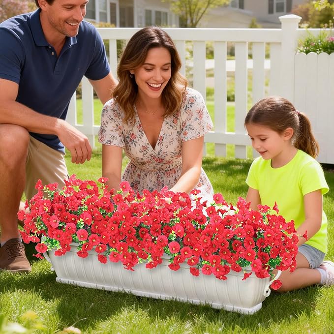 Yastouay Artificial Flowers for Outdoors, 26 Bundles Fake Outdoor Flowers, UV Resistant Artificial Plants & Flowers for Decoration, Red Realistic Morning Glory for Outdoor Porch Garden Decoration
