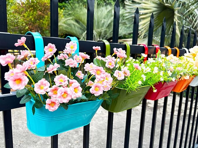 12" Balcony Railing Planters, Outdoor Hanging Planter for Fence, Stylish Metal Porch Deck Flower Pot for Herbs & Succulents (11.8", Pack of 8)
