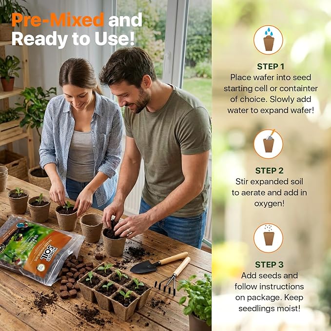 WONDER SOIL | 250 Organic Seed Starter Pellets | Ready to Plant Seed Starting Soil Loaded with Pre-Mixed Nutrients | Fast Germination | Indoor or Outdoor | 250 Count