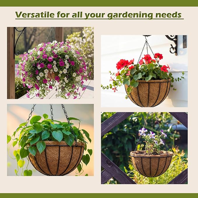 Gerrii 12 Pcs 20 Inch Coconut Liners for Hanging Baskets Coco Liners for Planters Natural Round Coconut Coco Planter Basket Coir Liner for Hanging Basket Flowers/Vegetables
