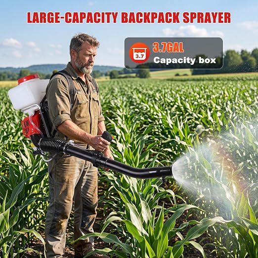 3.7 Gallon Gas Powered Backpack Fogger, Cold Duster with Turbo Pump, Multifunctional Mosquito, Weed, Disinfection, Heavy-Duty Garden Farming Sprayer Red