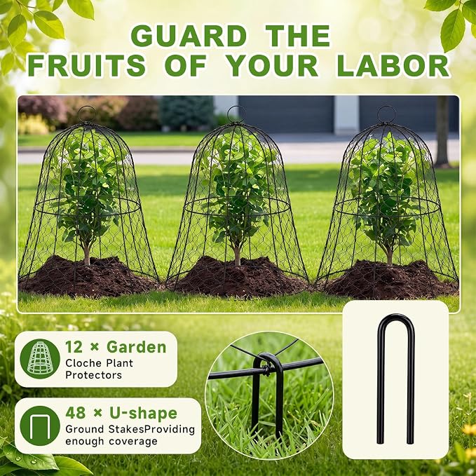 Sadnyy 12 Pack Garden Chicken Wire Cloche, 13" W x 15.7" H Plant Protectors and Covers Wire Garden Cloches from Animals Metal Cage Plant Protection Strong and Not Easy to Deform No Assembly Required