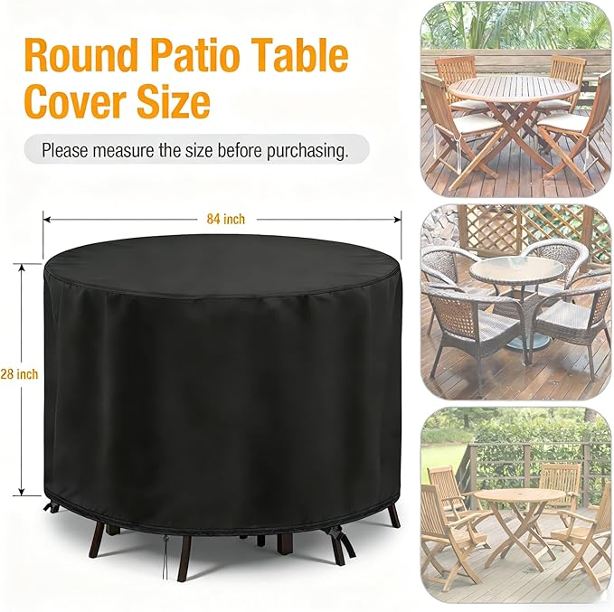 POMER Patio Furniture Set Cover,Round Bar Height Table and Chair Cover Waterproof Outdoor Tall High Table Cover for Round Furniture Set (84" D x 28" H)