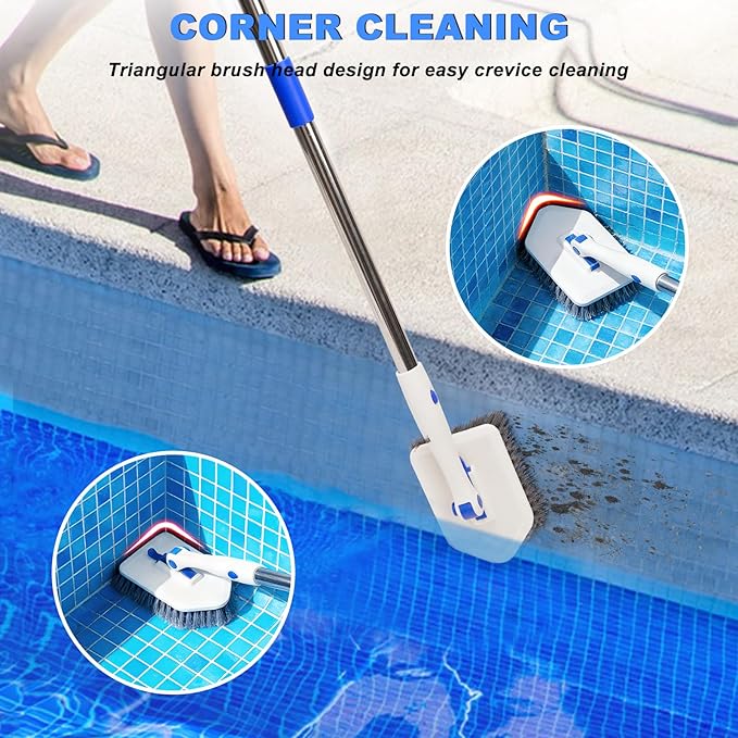 Pool Brush Floor Scrub Brush with 52" Adjustable Long Handle,Shower Swimming Pool Brush for Glass Doors,Bathroom,Kitchen,Tile,Car Glass,Marble Floors