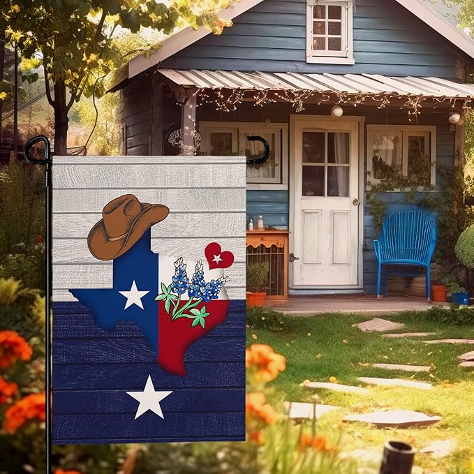 Texas Bluebonnet Garden Flag Cowboy Hat Texas State Yard Flag Americana Western Garden Flags Polyester Double Sided for Outdoor Lawn Yard Patio Deck Porch Welcome Banner Gift 12 x 18 Inch