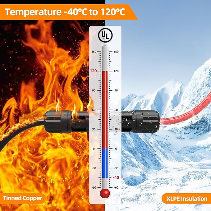 Solar Extension Cable 10 Gauge Panels Wire 3Ft 10AWG (6mm²) PV Wires SJZSUNRUN Tinned Copper Cables with 2 Pairs Solar Connectors for Outdoor Automotive, Marine, (Black&Red)