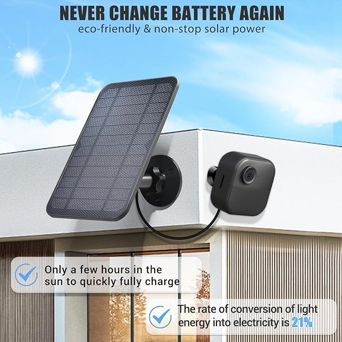 Solar Panel for Blink Outdoor Camera 4, 4W Solar Panel Compatible with Blink Outdoor 4 (4th Gen) Camera, USB-C Port，Waterproof Rubber Plug, 13.12ft Charging Cable and 360°Adjustable Mount 2 Pack