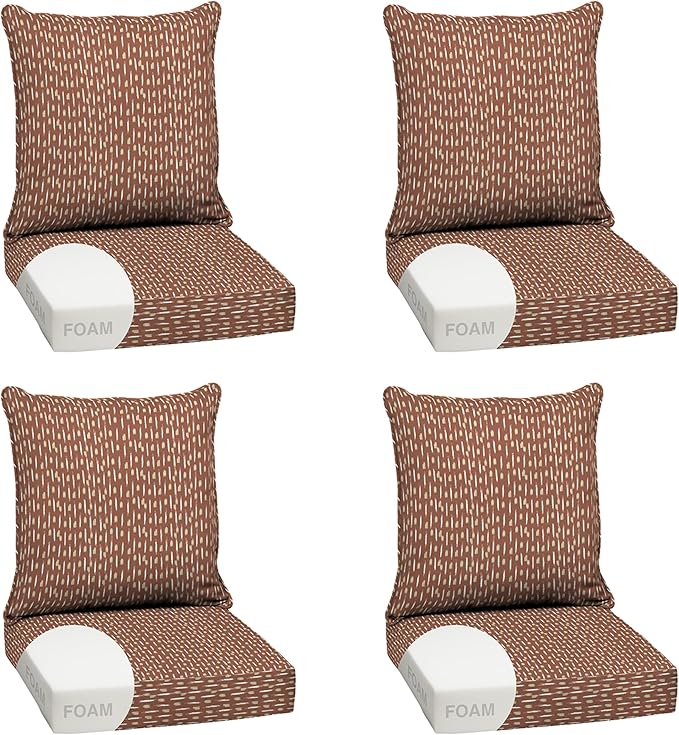 Arden Outdoor Foam Deep Seat Cushion Set (4-Pack), 24x24, Premium High-Density Foam, Never Flattens, Weather-Proof for Patio Chair Sofa Couch, Rust Red Brushed Texture