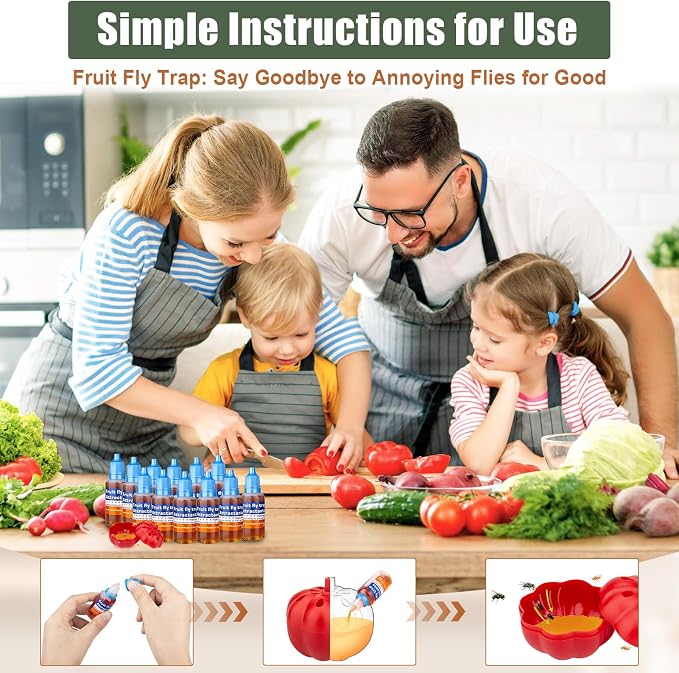 Fruit Fly Trap Refill Liquid, Effective Gnat Killer&Fruit Fly Catcher Bait Refill, Long-Lasting Fruit Scented Ants Attractant for Kitchen Bathroom Living Room Use, Safe Near Food (12 Pack)