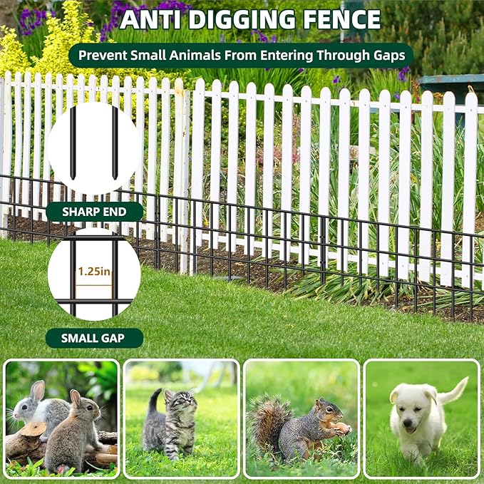 42.5ft(L) x 13in(H) Animal Barrier Fence, 30 Panels No Dig Garden Fence for Dog Rabbit, Rustproof Anti Digging Barrier, Garden Edging Border Ground Defense for Outdoor, Yard, Patio