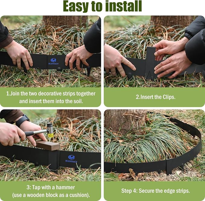 20ft. Metal Edging for Landscaping, Black Galvanized Steel Landscape Edging with 7 Stakes and a Pair of Gloves, Bendable Hammer-in Metal Lawn Edging for Fence, Flower Beds (6 Pack, 40" L x 8" H)