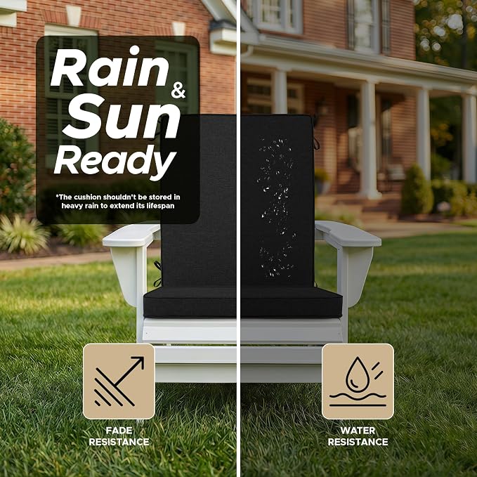 Outdoor Chair Cushions 20x20, Water-Resistant & Fade-Resistant, Patio Furniture Lawn Dining Chair Seat Replacement with High Back, Ties Zipper, Removable Cover, Set of 6, Black