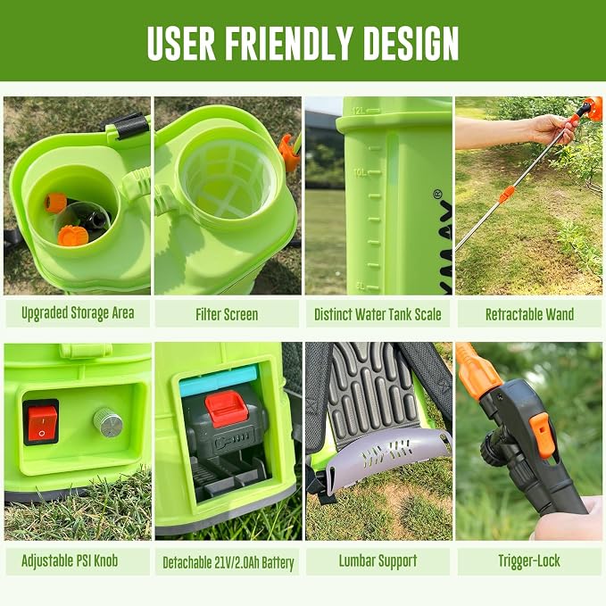 Battery Powered Backpack Sprayer 3.2 Gallon, VAXMAY 80 PSI Electric Garden Sprayer Works with Makita 18V Battery, Weed Lawn Sprayer with Telescopic Wand, 5 Nozzles, 2.0 Ah Battery & Charger Included