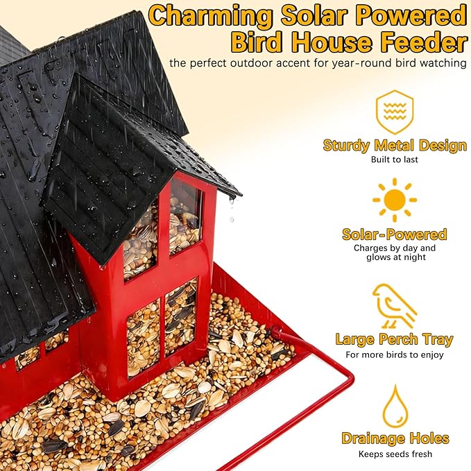 Solar Bird Feeders for Outdoors Hanging, Heavy-Duty Metal Birdfeeders Outside Hanging with Solar Lights, Wild Bird Feeders for Garden Decor, Unique Gifts for Bird Lovers, Mom and Grandma