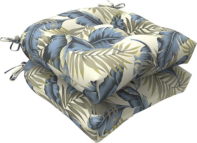 LVTXIII Outdoor U-Shaped Wicker Seat Cushion, Decorative Tufted Chair Pads Round Back Seat Cushion Set for Patio Garden Home Office Furniture, 19"x19"x4", 2 Pack, ‌Lush Palm Blue