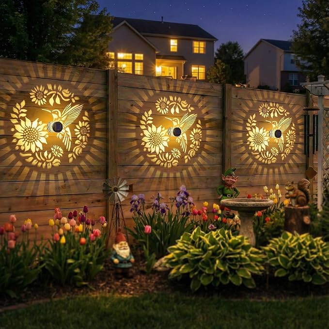 Gardsee Solar Fence Lights Outdoor 2 Pack Deck Step Wall Lights Butterfly Metal Waterproof LED Warm Yellow Light for Garden Post Patio Backyard Yard Decor (Black 2)