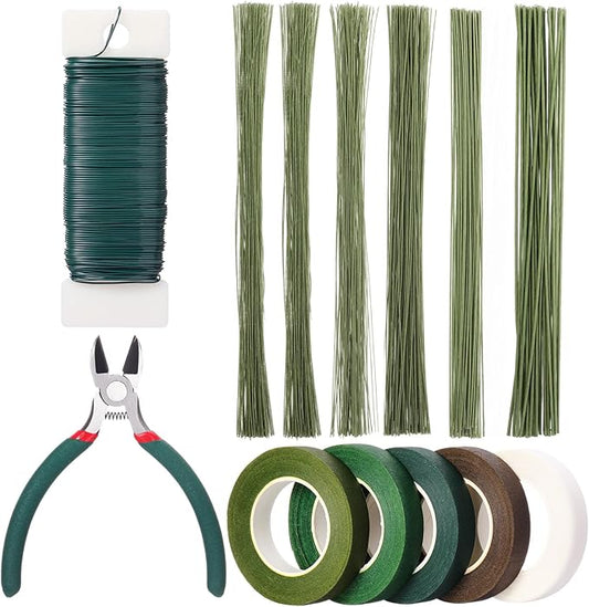 Blulu Floral Arrangement Kit, 13 Pcs Flower Arrangements Supplies Includes Gauge Paddle Wire, 18 20 22 24 26 Gauge Floral Wire Stems, Green Tape, Cutter Scissor, Bouquet Accessories for DIY Crafts