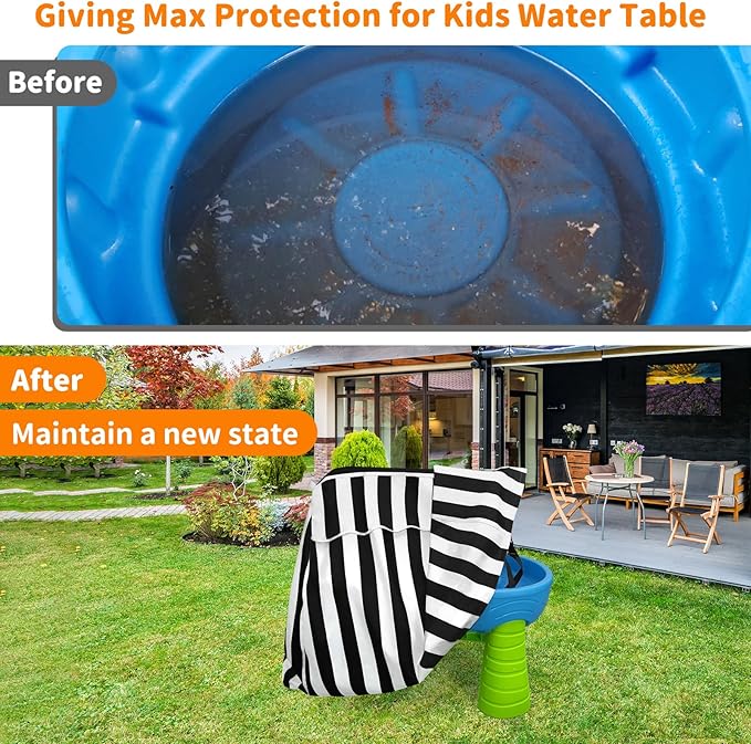 AKEfit Kids Water Table Cover Fits Rain Showers Splash Pond Water Table for Toddlers, Waterproof Dustproof Outdoor Toys Cover, Black White