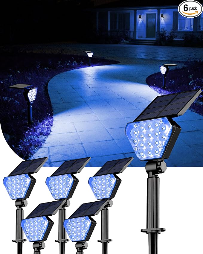 T-SUN Solar Lights Outdoor Waterproof IP65, 6Pack LED Solar Spot Lights Color Changing IP65 Waterproof Smart Auto On/Off for Outside Landscape Garden Yard Lawn Pathway Patio Driveway