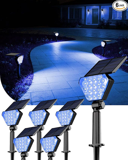 T-SUN Solar Lights Outdoor Waterproof IP65, 6Pack LED Solar Spot Lights Color Changing IP65 Waterproof Smart Auto On/Off for Outside Landscape Garden Yard Lawn Pathway Patio Driveway