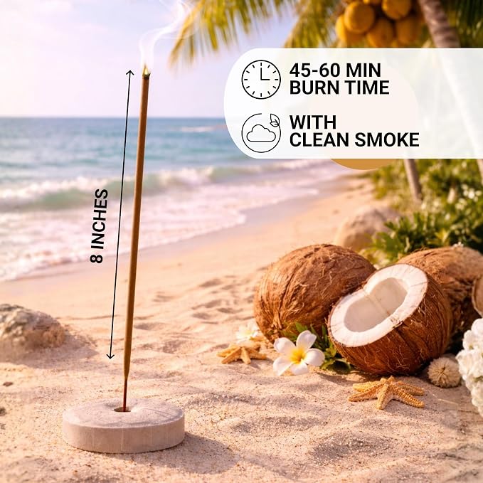 Folkulture Incense Sticks (120 Sticks) | Coconut Summer Vibes Incense for Meditation, Aromatherapy & Stress Relief| Long Burning, Charcoal-Free, Non-Toxic Incense for Summer Teacher Gifts