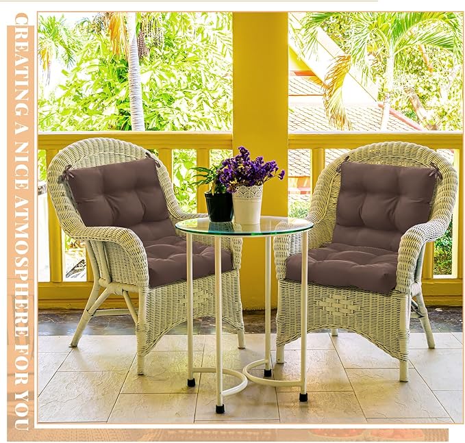 Marsui 4 Pcs Outdoor Indoor High Back Chair Cushions Patio Furniture Tufted Pillow with Ties Water-Resistant Replacement Outdoor Rocking Chair Cushions, 42 x 21 Inches (Brown,Solid Color)