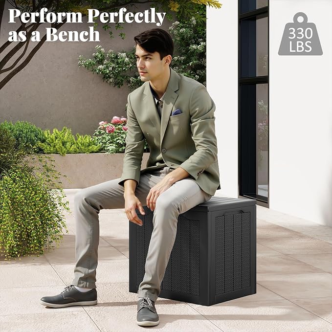 Tangkula 30 Gallon Outdoor Storage Box, Resin Outdoor Storage Bench with Lockable Lid, Waterproof Deck Box for Garden Tools, Pool Accessories, Cushions