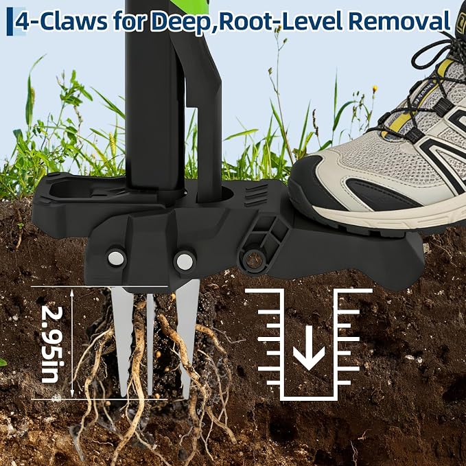 PeakPursuit Stand Up Weed Puller - 40" Heavy Duty Standing Weeder Tool with 4 Cast Iron Claws & Easy Eject, Deep Root Weed Removal Tool for Lawn Care, Back Saving Garden Gifts for Seniors