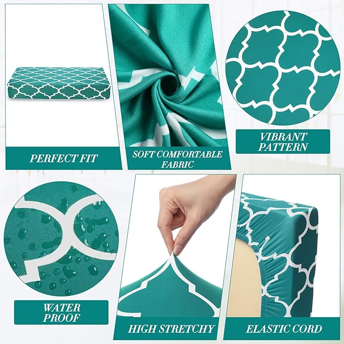 Newwiee 8 Pcs Stretch Patio Outdoor Cushion Covers Waterproof Replacement Sofa Couch Covers for 4 Backrests and 4 Cushions Washable Lawn Garden Seat Furniture Protector(Peacock Blue)
