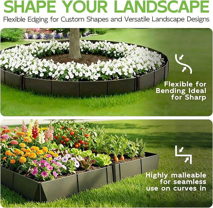 Hlogree 6 Pack Metal Landscape Edging, Garden Edging, Garden Border with 6 Pcs Anchor Stakes, No-Dig Hammer-in Heavy Duty Metal Edging Border for Flower Bed, Yard & Pathway (Black, 8inch)