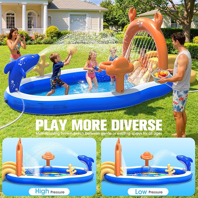 StarOcean 2026 Large Inflatable Play Center,Kiddie Pool with Water Slide&Sprinkler,120''x70"x50''Inflatable Toddler Pool with Slide,BlowUp Water Play for Toldder,Inflatable Water Park for Kid Backyard
